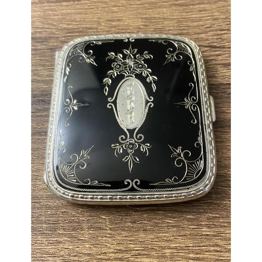 925 Sterling Silver Enamel Floral Etch “ERA” Cigarette Case